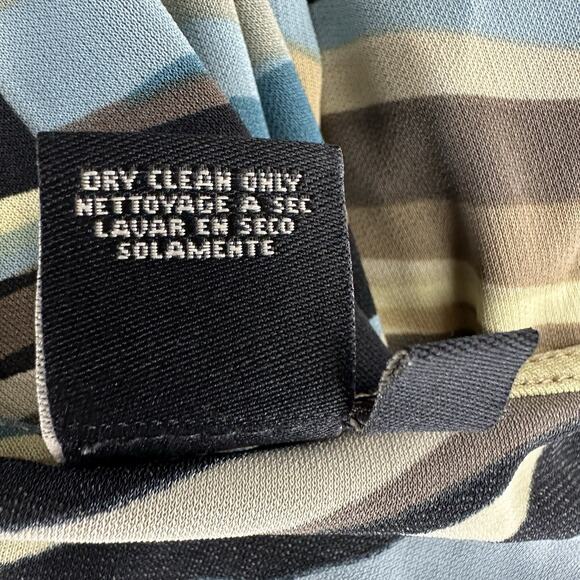 BCBG MaxAzria Stretch Dress M Surplice Wrap Blue Brown Stripe 3/4 Sleeve - Picture 6 of 6